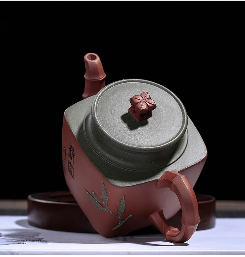 咸仲英大师壶茶壶紫砂壶双色方竹壶330cc