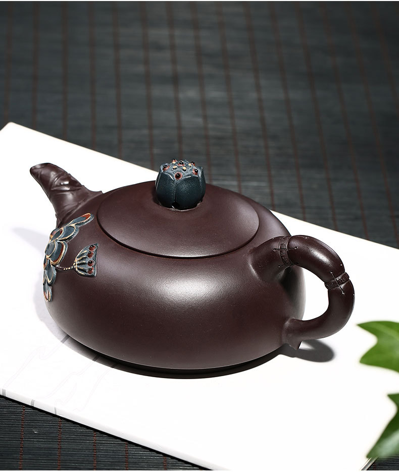 【常月红】大师壶茶壶-紫砂壶-莲花半月壶 茶七网上商城tea7.com